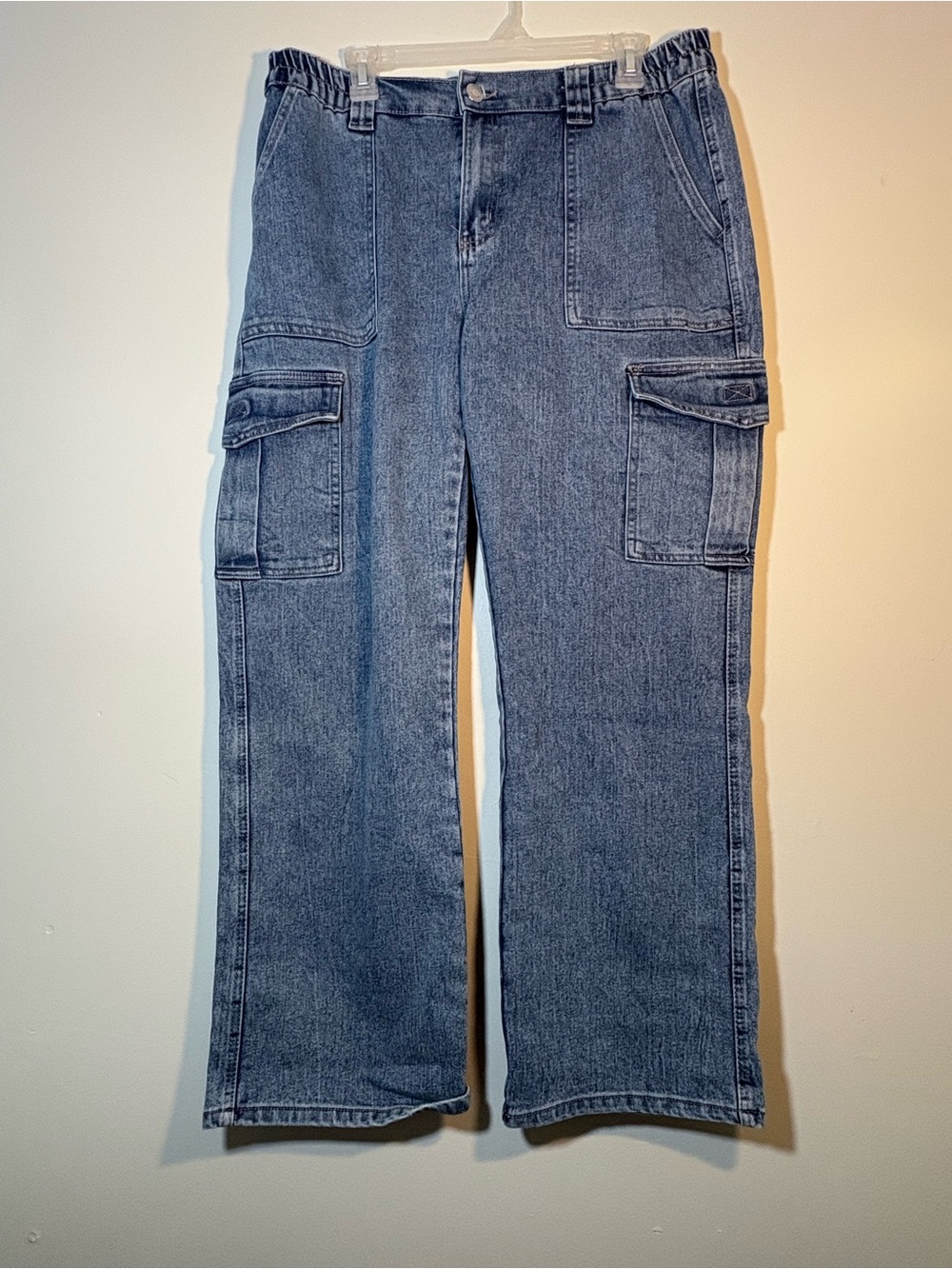EXCUSE Cargo Jeans Women’s XL 33x29 Blue Mid Rise Baggy Straight Leg Y2K